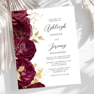Convite de Casamento com Grafismo Floral em Dourad