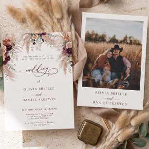 Convite de Casamento com Grama de Pampas Boho Ocid