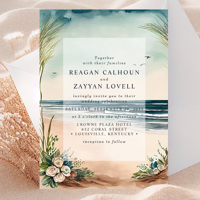 Convite de Casamento com Grama de Praia e Rosas Oc (Criador carregado)