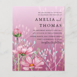 Convite de Casamento com Grama e Folhagem Rosa Orç
