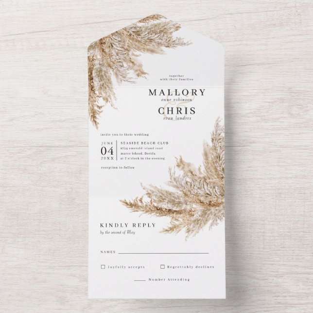 Convite de Casamento com Grama Seca de Pampas Tudo (Inside)
