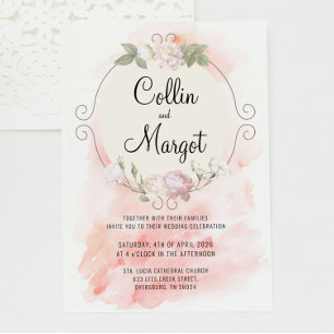 Convite de Casamento com Grinalda Blush Rosa