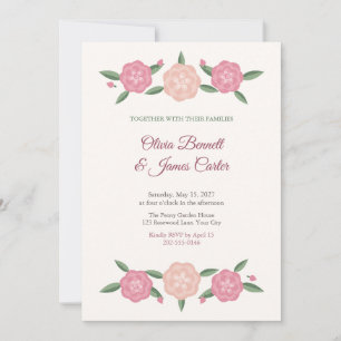 Convite de Casamento com Grinalda de Peônia Rosa