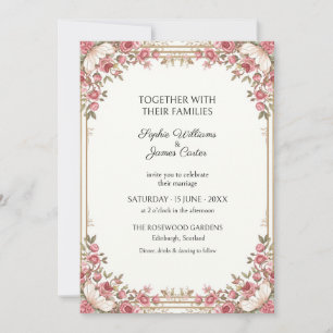 Convite de Casamento com Grinalda de Rosa Rosa Mar