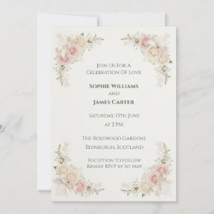 Convite de Casamento com Grinalda Floral Rosa