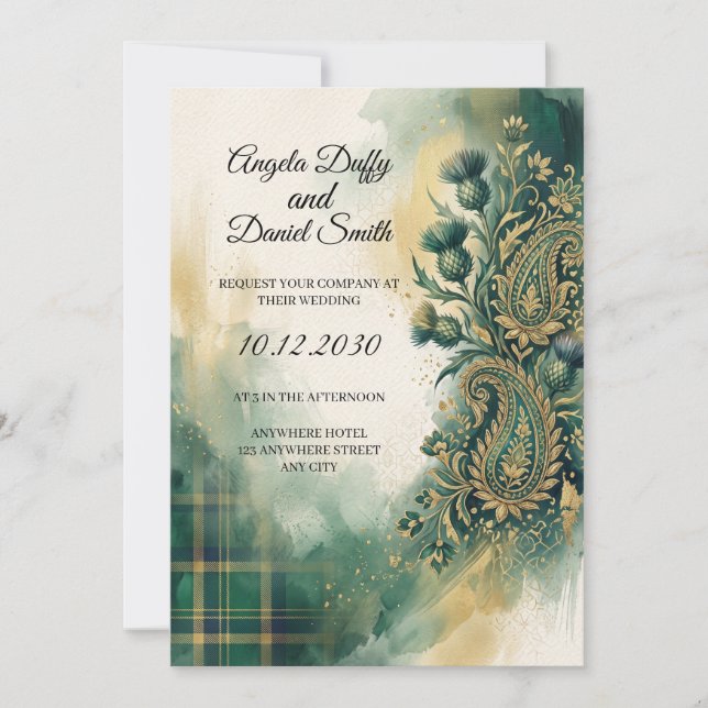 Convite de casamento com herança ítalo-escocesa (Frente)