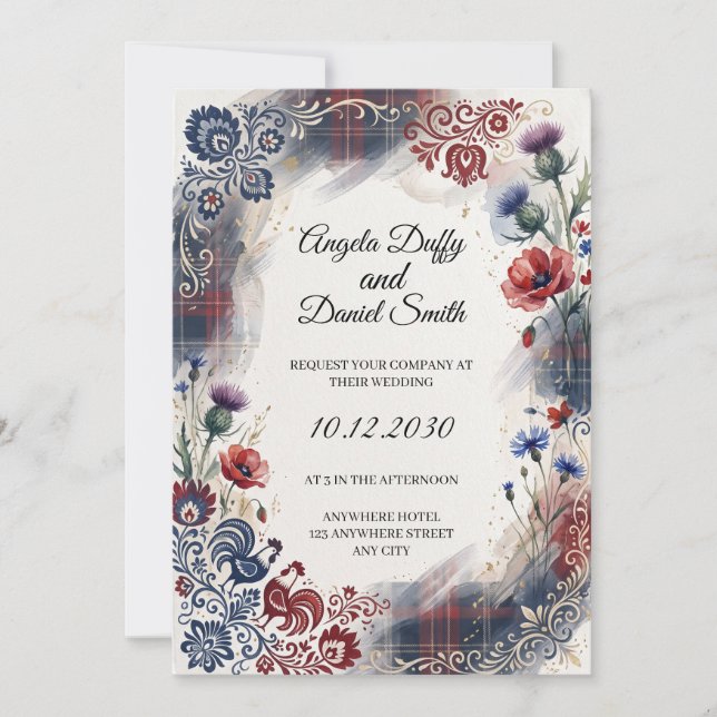 Convite de casamento com herança ítalo-escocesa (Frente)