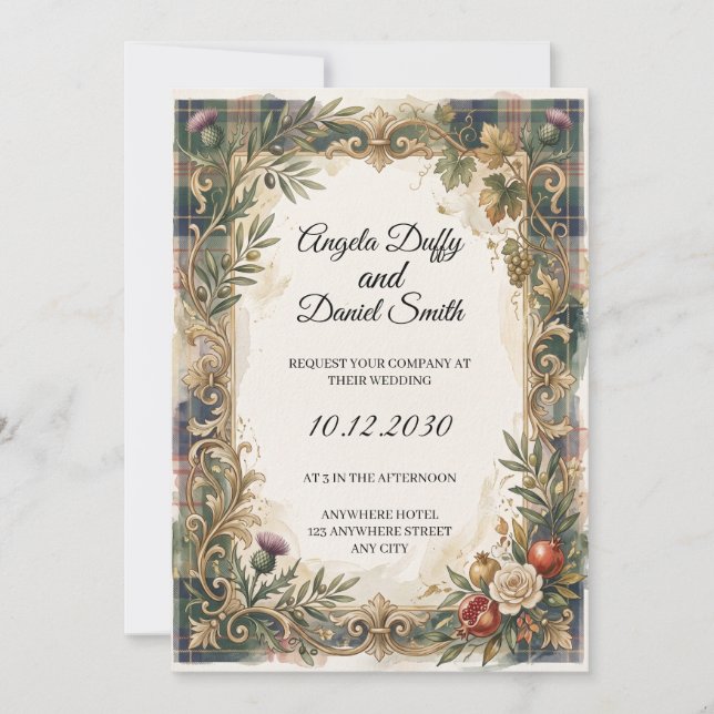 Convite de casamento com herança ítalo-escocesa (Frente)