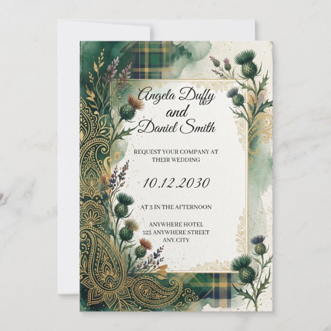 Convite de casamento com herança ítalo-escocesa (Frente)