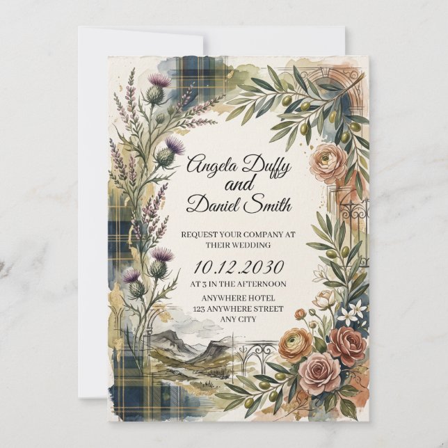 Convite de casamento com herança ítalo-escocesa (Frente)