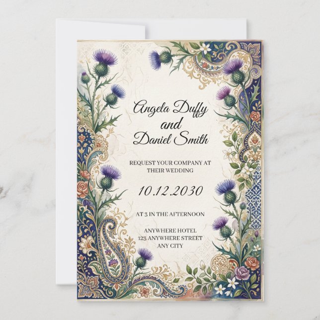Convite de casamento com herança ítalo-escocesa (Frente)