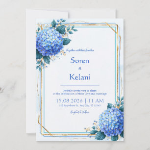 Convite de Casamento com Hidrangea Azul e Moldura 