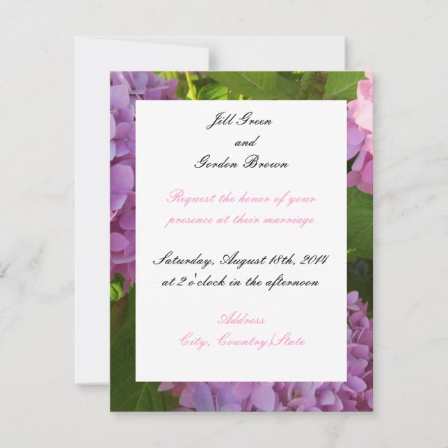 Convite de Casamento com Hortênsia Rosa (Frente)