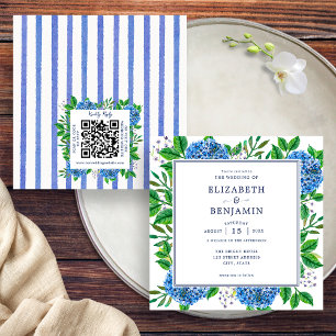 Convite de Casamento com Hortênsias Azuis e Código
