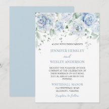 Convite de Casamento com Hortênsias Rosas Azul Pál
