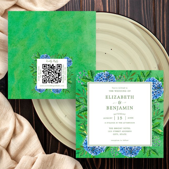 Convite de Casamento com Hydrangeas Rústicas e Cód (Front / Back)