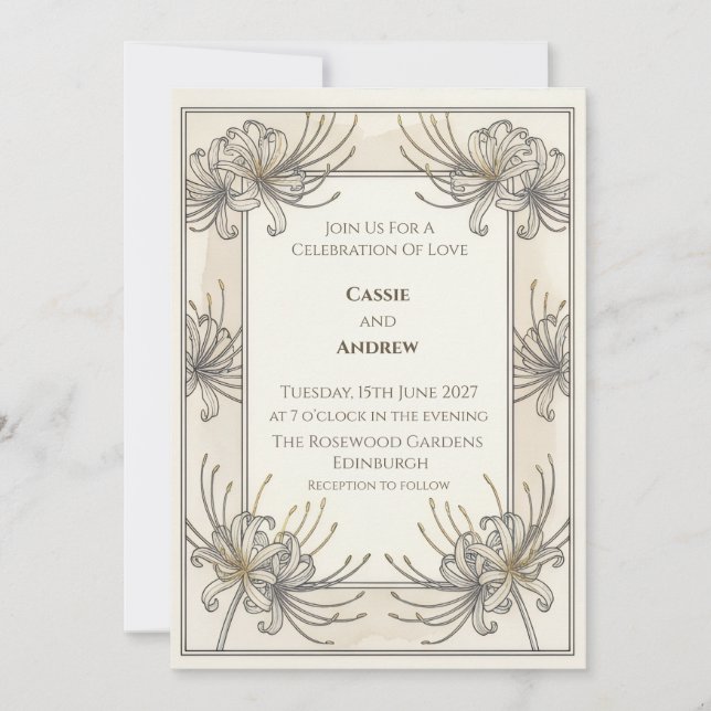 Convite de Casamento com Ilustração Botânica em Ma (Frente)