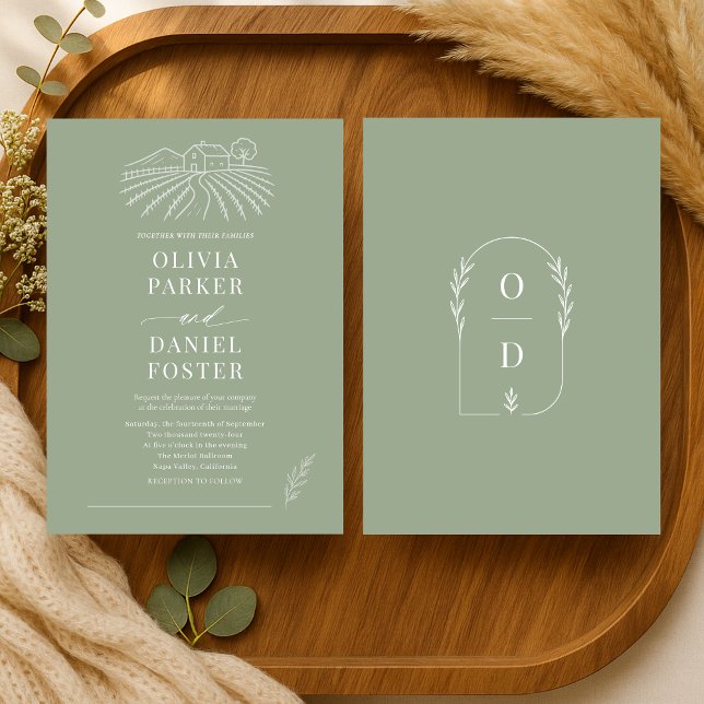 Convite de Casamento com Ilustração de Vinhedo Rús (Criador carregado)