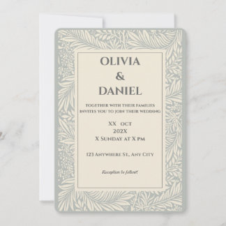 Convite de Casamento com Ilustração Floral Bege Ci