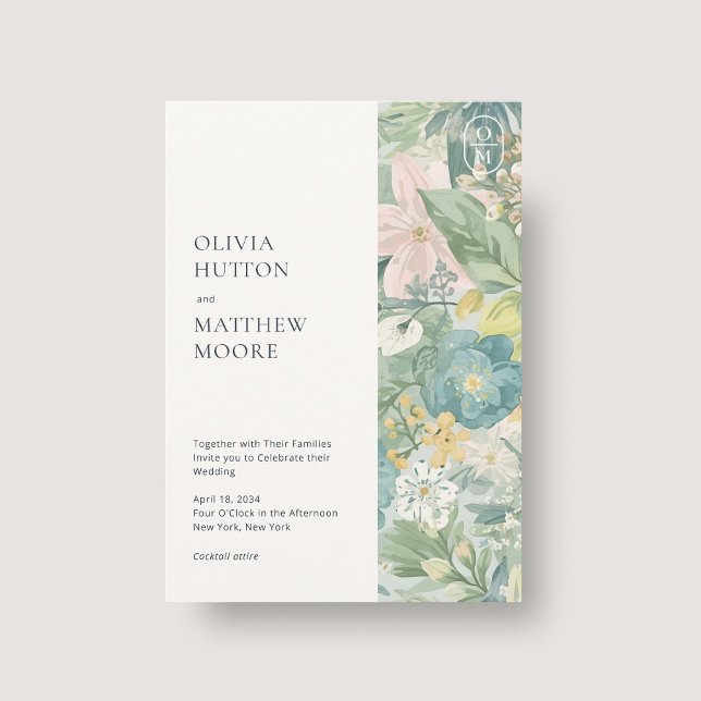 Convite de Casamento com Ilustração Floral em Aqua (Criador carregado)