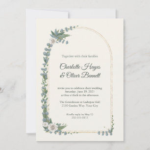 Convite de Casamento com Janela em Arco Dourado e 