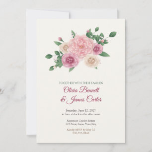 Convite de Casamento com Jardim Pintado de Rosa e