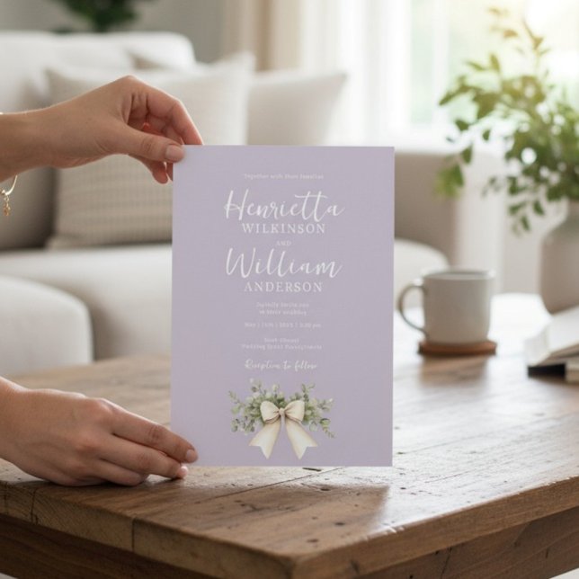 Convite de Casamento com Laço Botânico Roxo Pastel (Criador carregado)