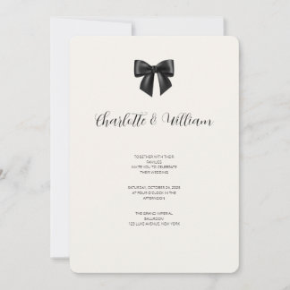 Convite de Casamento com Laço de Fita Preta Elegan