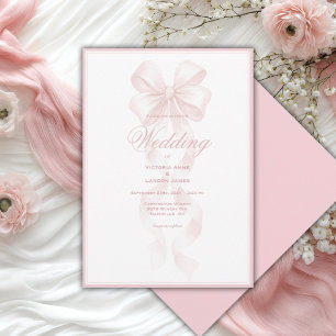 Convite de Casamento com Laço de Fita Rosa Elegant