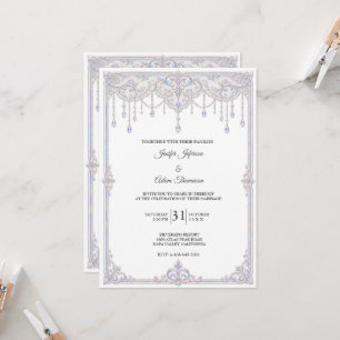 Convite de Casamento com Laço de Renda Iridescente