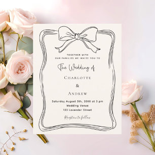Convite de casamento com laço doodle creme