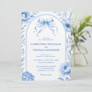 Convite de Casamento com Laço Floral em Arco Azul
