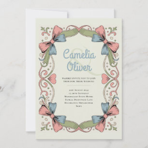 Convite de Casamento com Laço Pastel Retro Rockabi