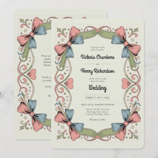 Convite de Casamento com Laço Pastel Retro Rockabi