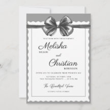 Convite de casamento com laço preto luxuoso.