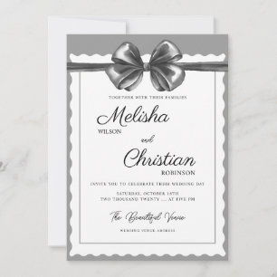 Convite de casamento com laço preto luxuoso.