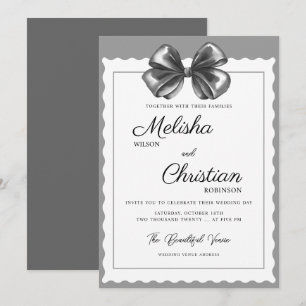Convite de Casamento com Laço Preto Luxuoso.