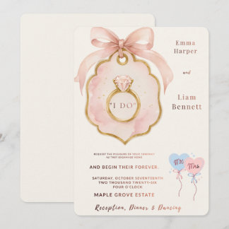 Convite de Casamento com Laço Rosa Elegante | Edit