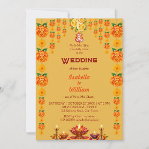 Convite de Casamento com Lâmpada Floral Mehndi do