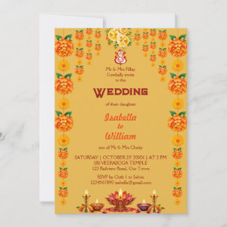 Convite de Casamento com Lâmpada Floral Mehndi do 