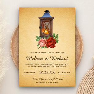Convite de Casamento com Lanterna Floral Rústica C
