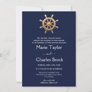 Convite de Casamento com Leme de Navio Náutico