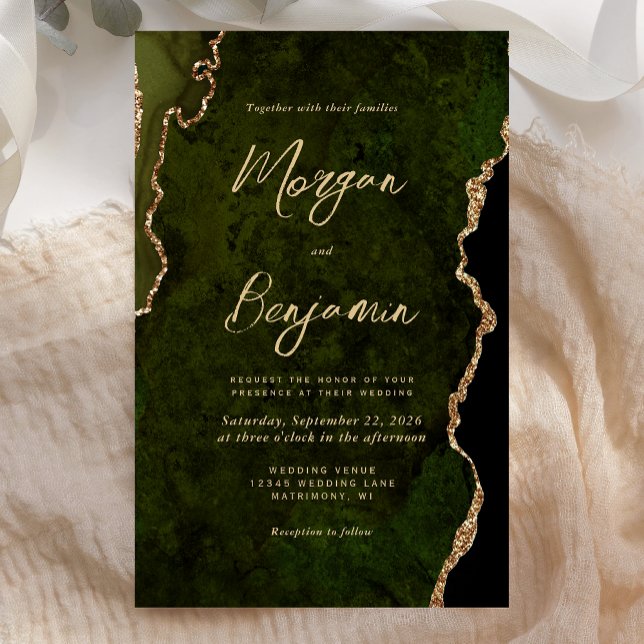 Convite de Casamento com Letra Agata Verde Oliva O (Criador carregado)