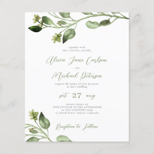 Convite de casamento com letra elegante e verde ec