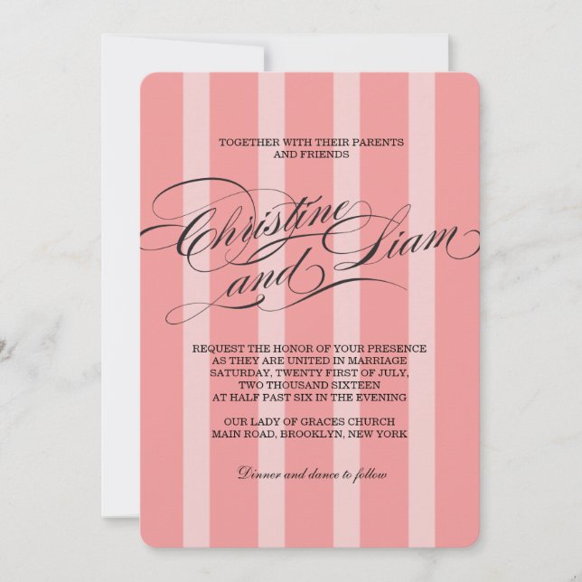 Convite de Casamento com Letra Flourish e Listras  (Frente)