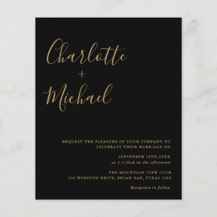 Convite de Casamento com Letra Preta e Dourada den