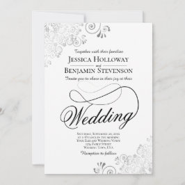 Convite de Casamento com Letra Rebuscada Prata e B