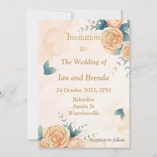 Convite de casamento com lindas flores amarelas (Frente)