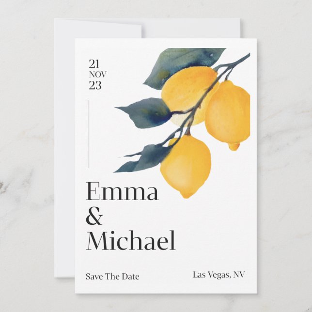 Convite de casamento com linhas limpas e uma desmo (Frente)