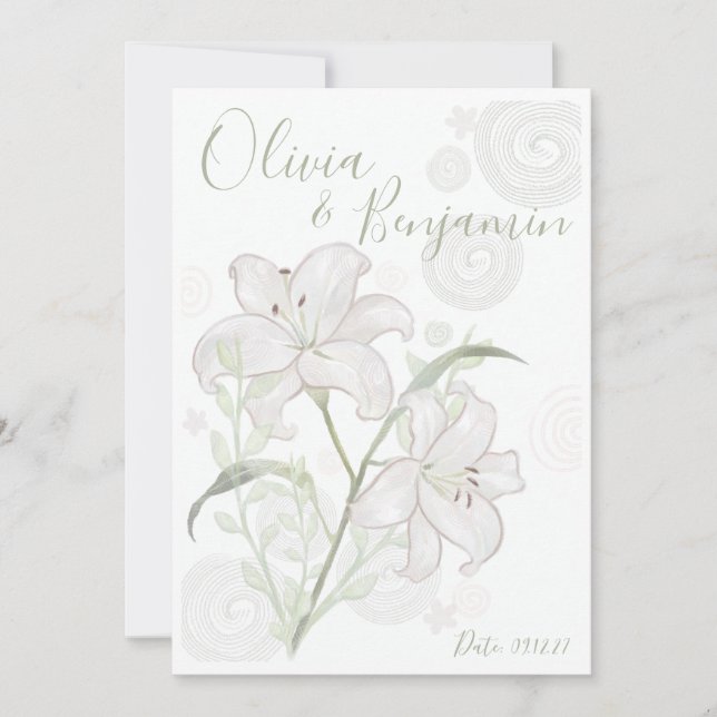 Convite de Casamento com Lírio Branco Desenhado à  (Frente)